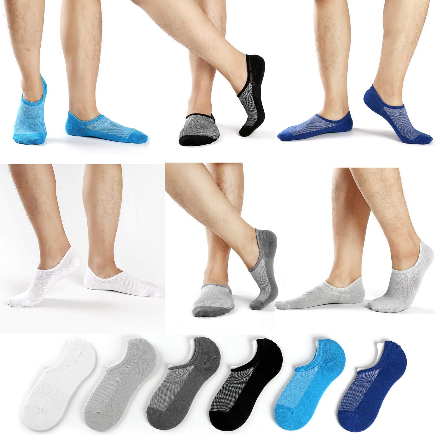 Mottee&Zconia No Show Sock Low Cut Ankle Short Socks for Men Basic Casual Anti-skid Cotton Socks with Non Slip Grips