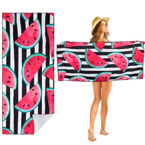CCILAND Microfiber Thin Lightweight Beach Towel, Oversized Beach Towels for Adult, 71"X32" Microfiber Sand Cloud Beach Towels Quick Dry Towel for Beach Swimming Pool Camping (Watermelon)