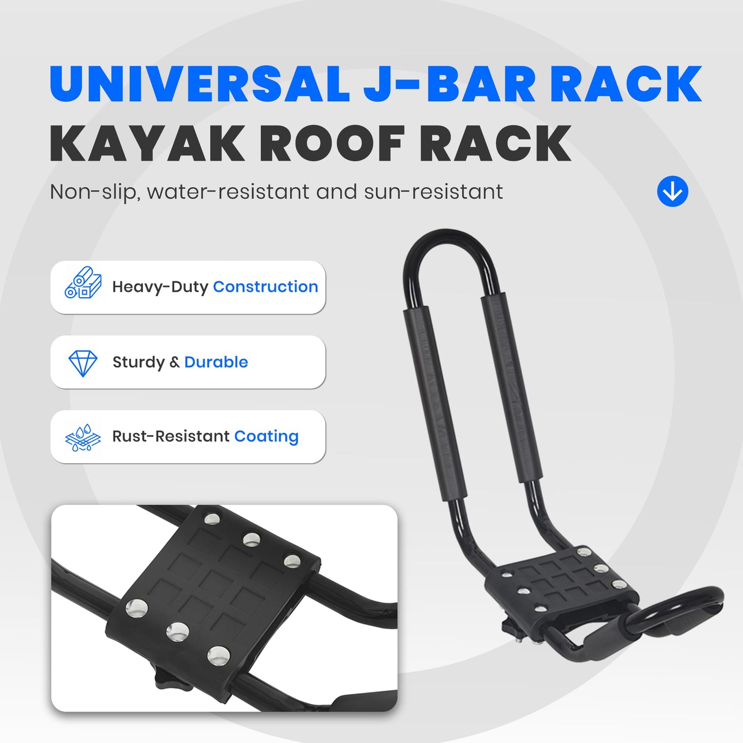 HECASA Universal J-Bar Rack Kayak Roof Rack Top Mount Crossbar Carrier Canoe SUP Surfboard Ski Board Top Mount Crossbar Car SUV Truck 2 Pair