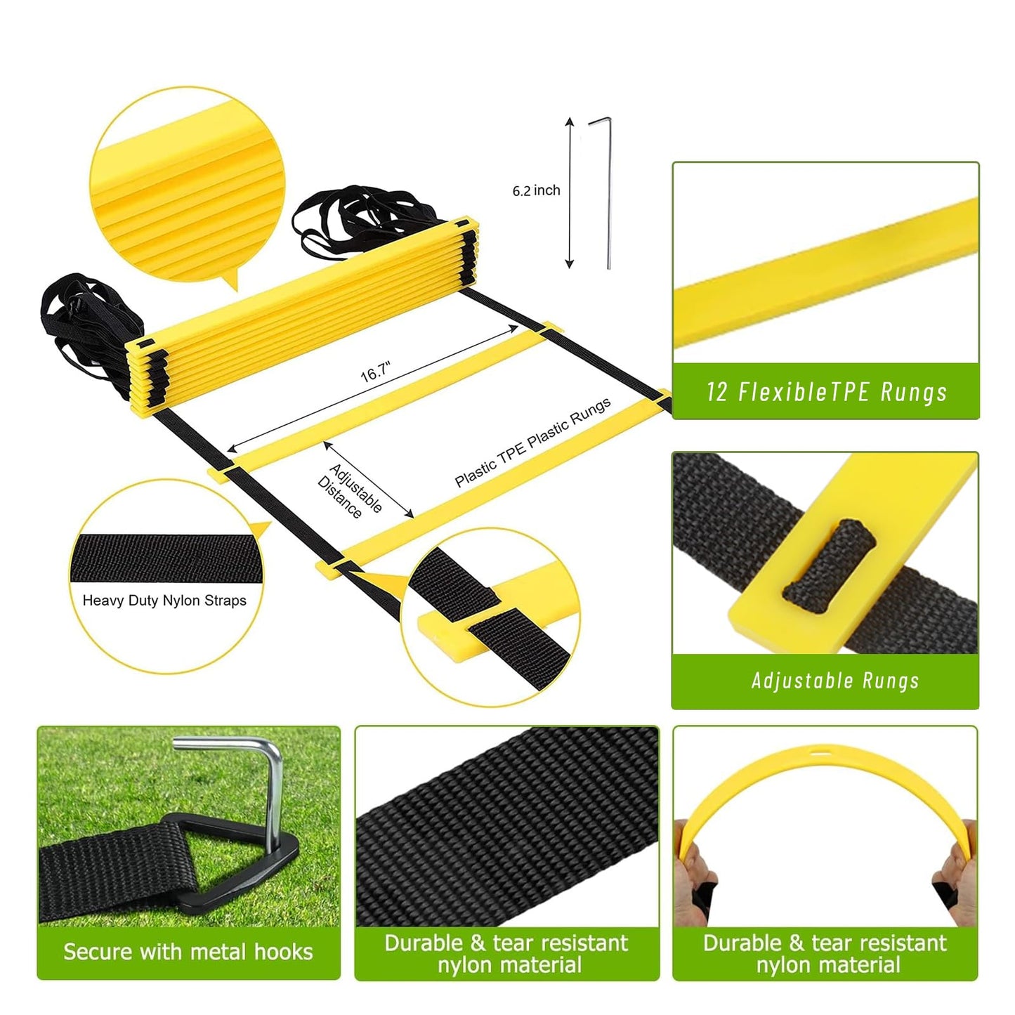 AOPUETRX 20Ft Agility Ladder Training Equipment for Soccer 12 Cones, Solo Soccer Trainer, Jump Rope Speed Football Gifts for boy