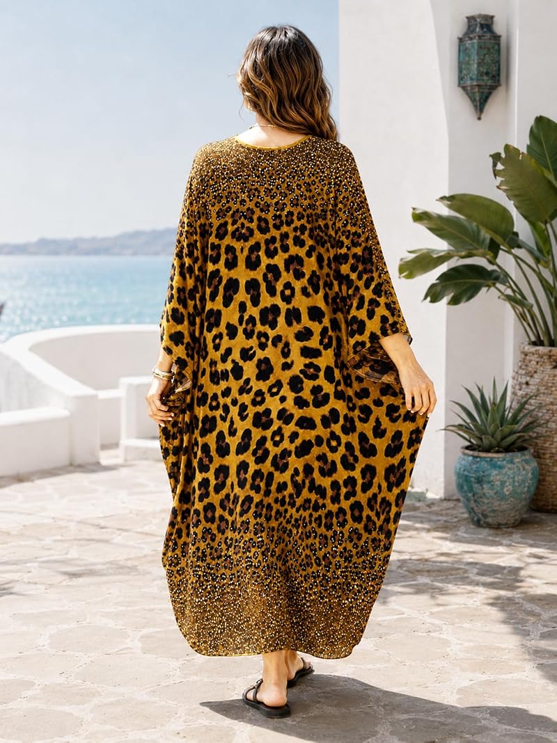 Plus Size Kaftan Dress for Women with Batwing Sleeves – Gradient Leopard Print