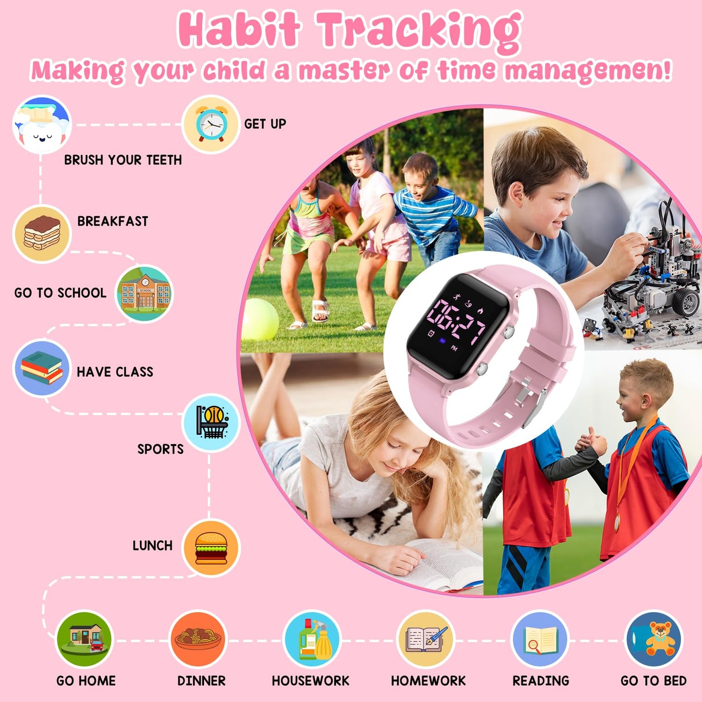Timever Kids Digital Watches for Boys Girls, Sports Watch with Fitness Tracker, Pedometer, Alarm Clocks, Stopwatch, No App Needed Waterproof Kids Watch, Gift for Teens Student Girls Boys Ages 5-14