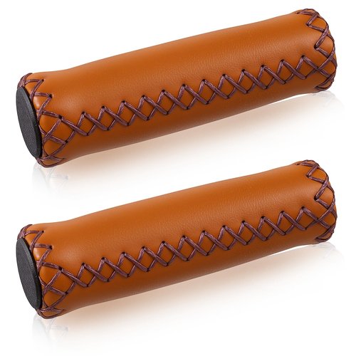 Bicycle Handlebar Grips, PU Leather Bike Grips Handlebar, Hand-Stitched Bike Handles Replacement Fits Most Mountain, MTB, BMX