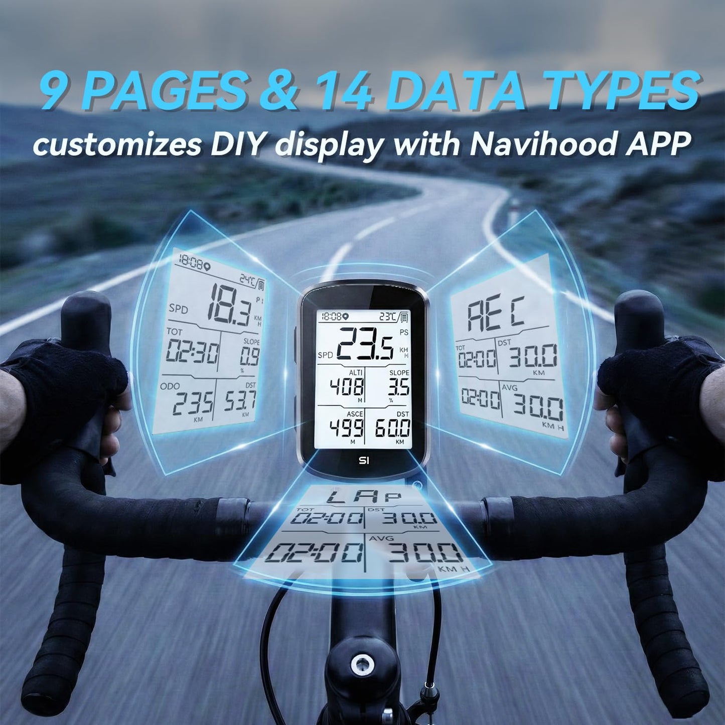 Navihood S1 Cycling Computer, Entry Level GPS Bike Computer Wireless, Laminated 2.8" Screen, Ultra Thin and Lightweight Bike Speedometer, IPX7 Waterproof,Bluetooth (Black)