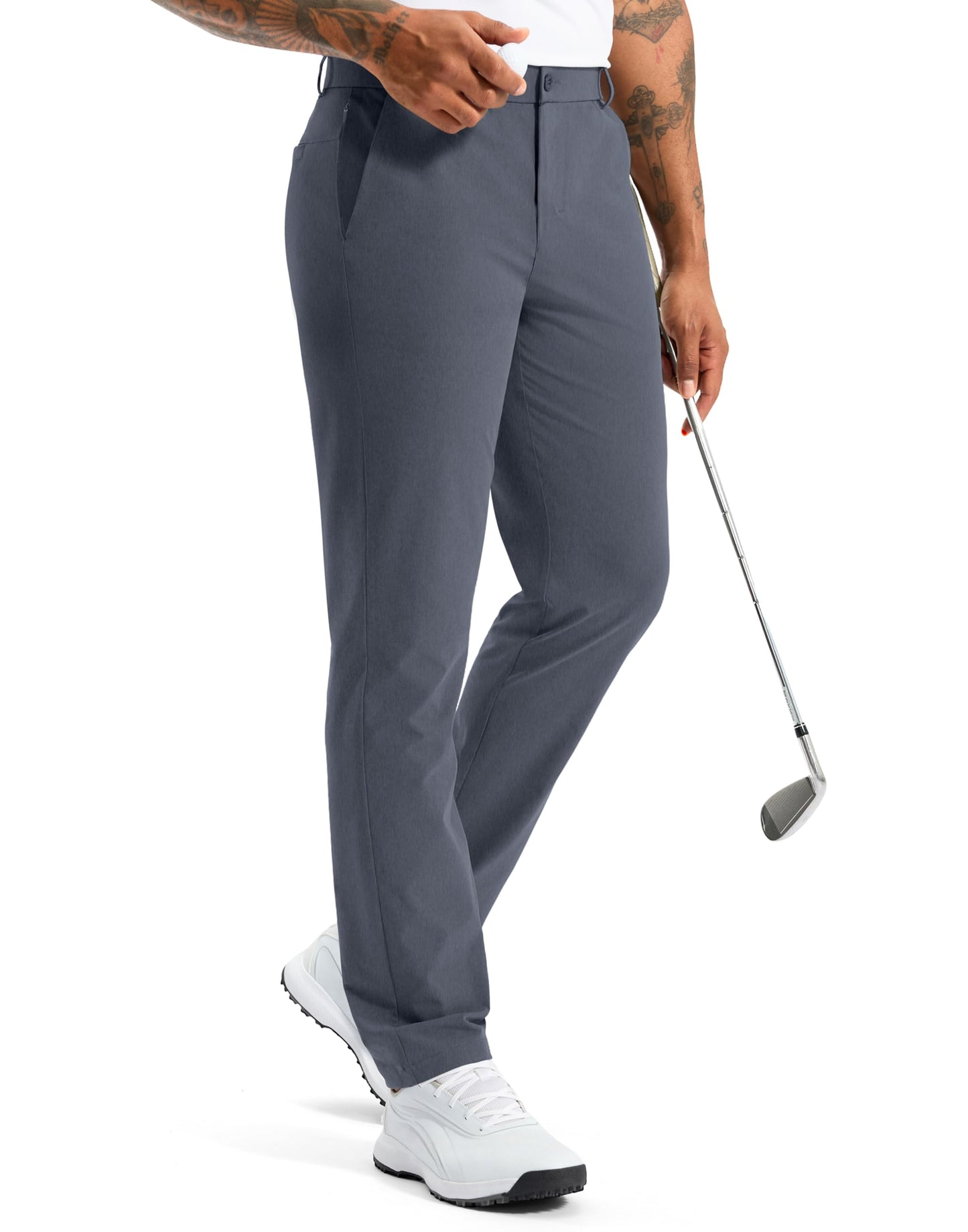 Soothfeel Mens Golf Pants Classic Fit Stretch Work Dress Pants 30"/32"/34" Quick Dry Lightweight Casual Trousers with Pockets Grey_Blue L32_W34