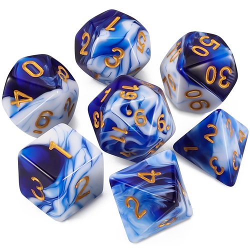 QMAY DND Dice Set - 7 Pcs Polyhedral Dice with D&D Dice Bag for Dungeon and Dragons, RPG, MTG, Role Playing Games Dice (Blue Mix White)