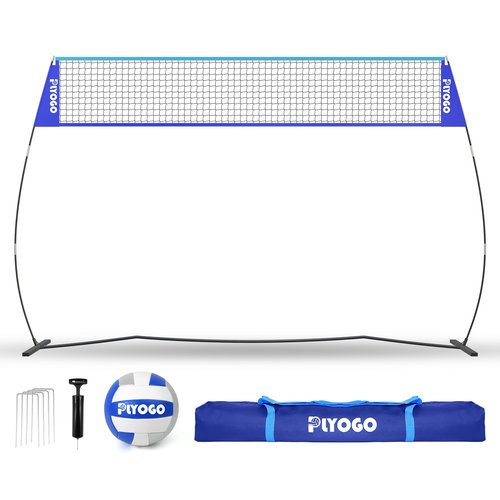 PLYOGO Volleyball Net, 14FT Freestanding Volleyball Net for Backyard, Adjustable Height and Instant Setup, Professional Portable Training Practice Set for Indoor and Outdoor, Volleyball and Carry Bag