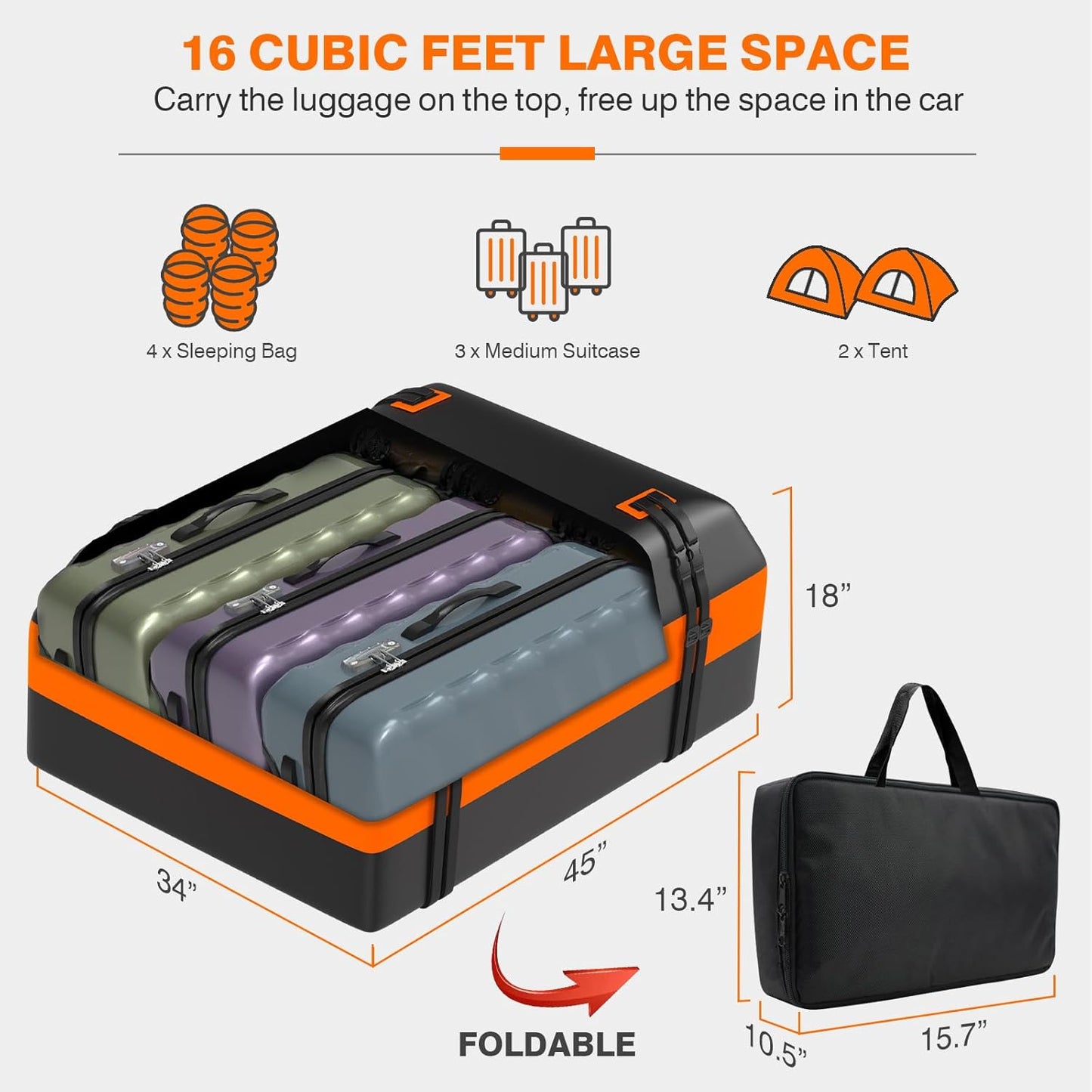 21 Cubic Feet Car Rooftop Cargo Bag Carrier, Soft Roof Top Luggage Bag for All Vechicles with/Without Racks - with Waterproof Zip, Luggage Lock, Anti-Slip Mat, Storage Bag, Door Hooks, Blue