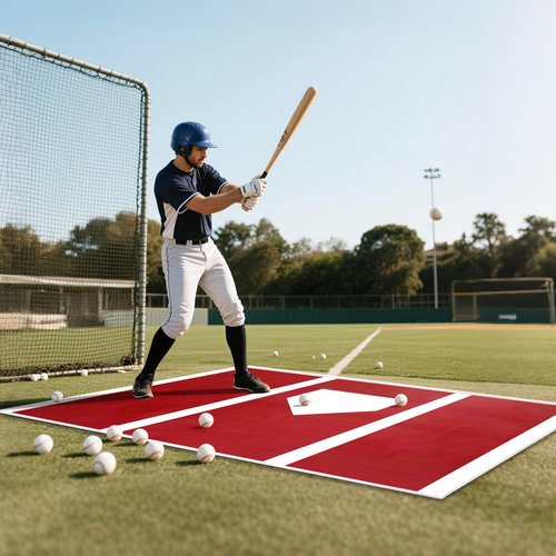 6 x 4 ft Baseball Softball Hitting Mat with Non-Slip Rubber Backing High-Visibility Printed Stripes Cushioned Surface Durable Indoor/Outdoor Batting Mat Portable Batting Stance Practice Mat