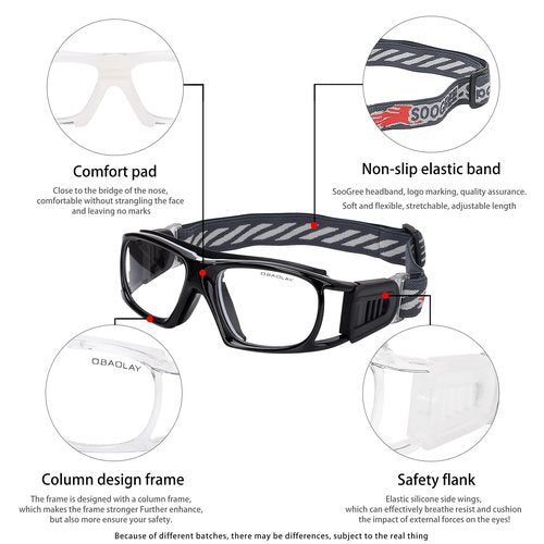 SooGree Sport Goggles Basketball Soccer Football Sports Protective Eyewear Eye Safety Glasses Men Women Racquetball Goggles Lens Replaceable (Transparent Frame Clear Pad)