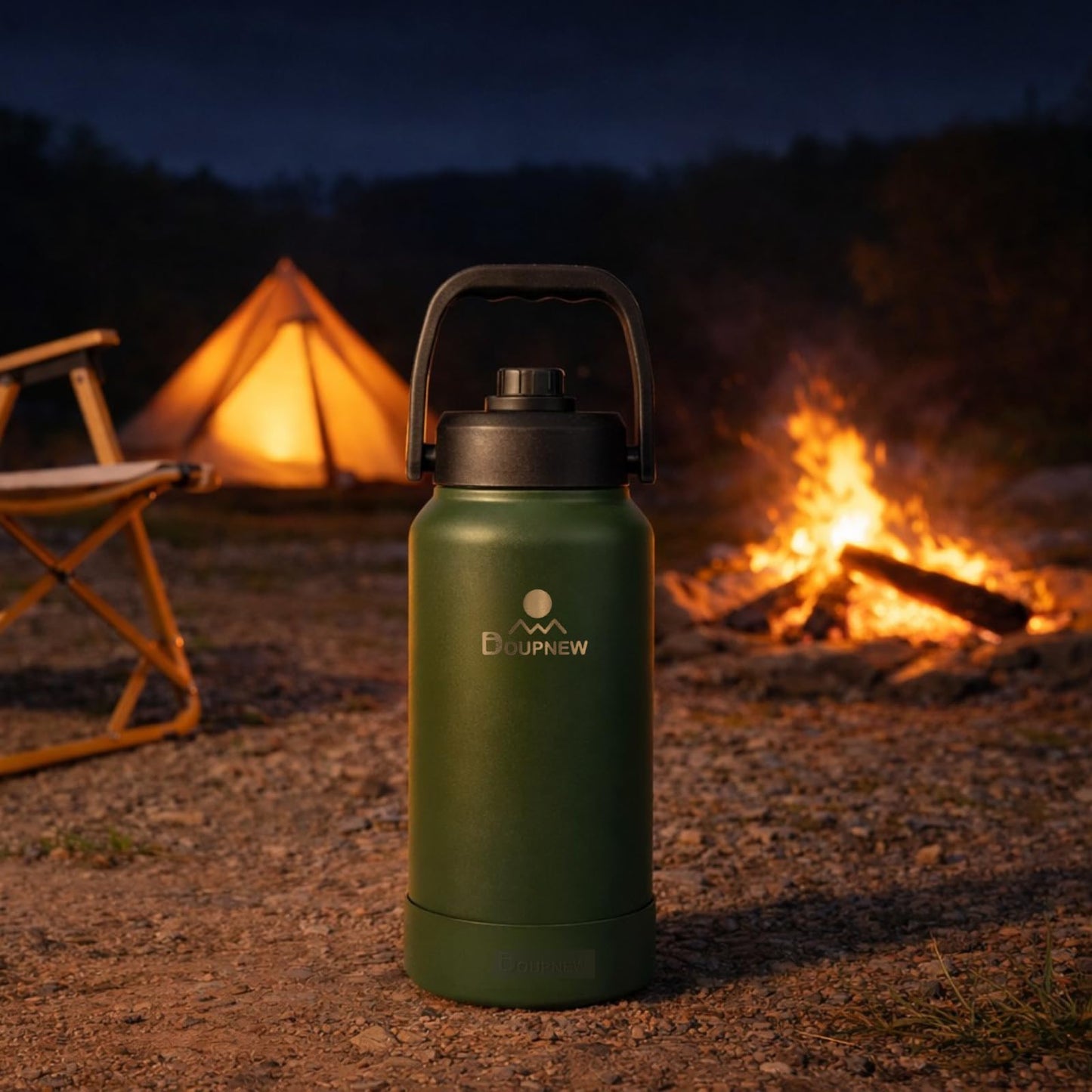Doupnew 64oz Water Bottle,Half Gallon Stainless Steel Insulated Bottle with Leak Proof Dual-Mode Lid,Straw & Chug Drinking,Large Handle,Keeps Cold 24H Hot 12H for Gym,Outdoor & Use(Forest Green)