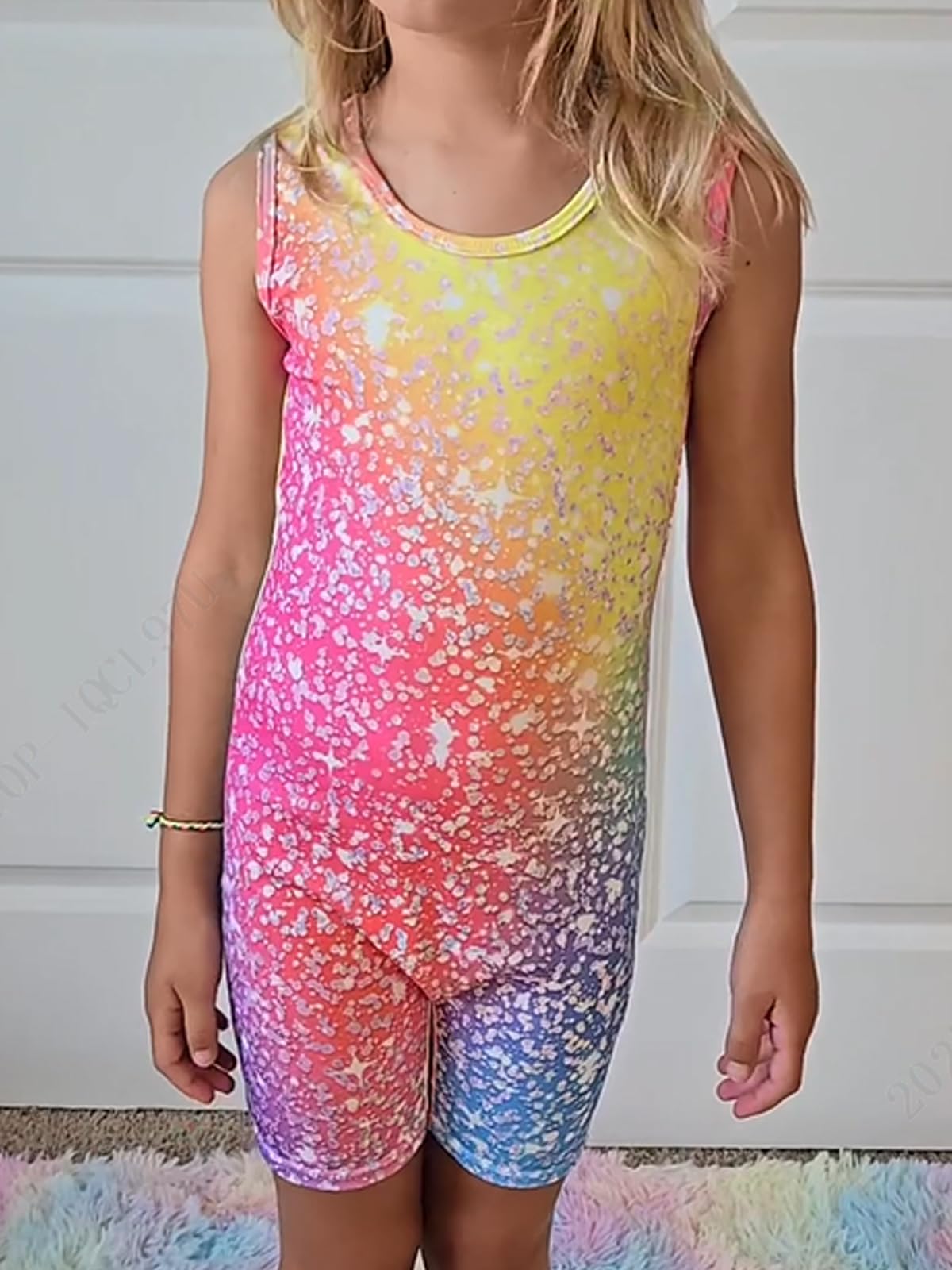 Taubow 2 Packs Leotards for Girls Size 7-8 Gymnastics Outfit Rainbow Butterfly Leotard Biketard with Shorts Tumbling Outfit