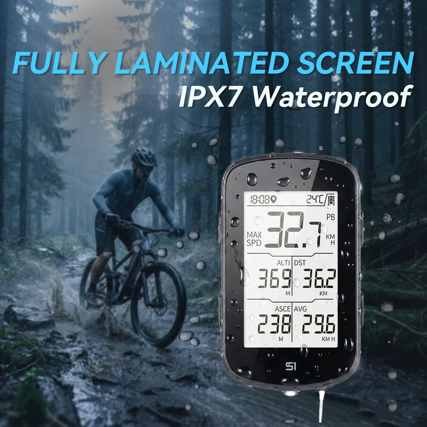 Navihood S1 Cycling Computer, Entry Level GPS Bike Computer Wireless, Laminated 2.8" Screen, Ultra Thin and Lightweight Bike Speedometer, IPX7 Waterproof,Bluetooth (Black)