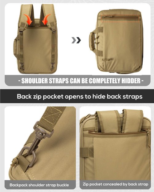 INSSTUID Tactical Gun Range Bag for Handguns and Ammo Pistol Case Shooting Range Backpack Carrying Duffle Bags Magazine Ammo Gear Accessories Molle Pouch for Hunting Shooting Sport Outdoor (Tan)