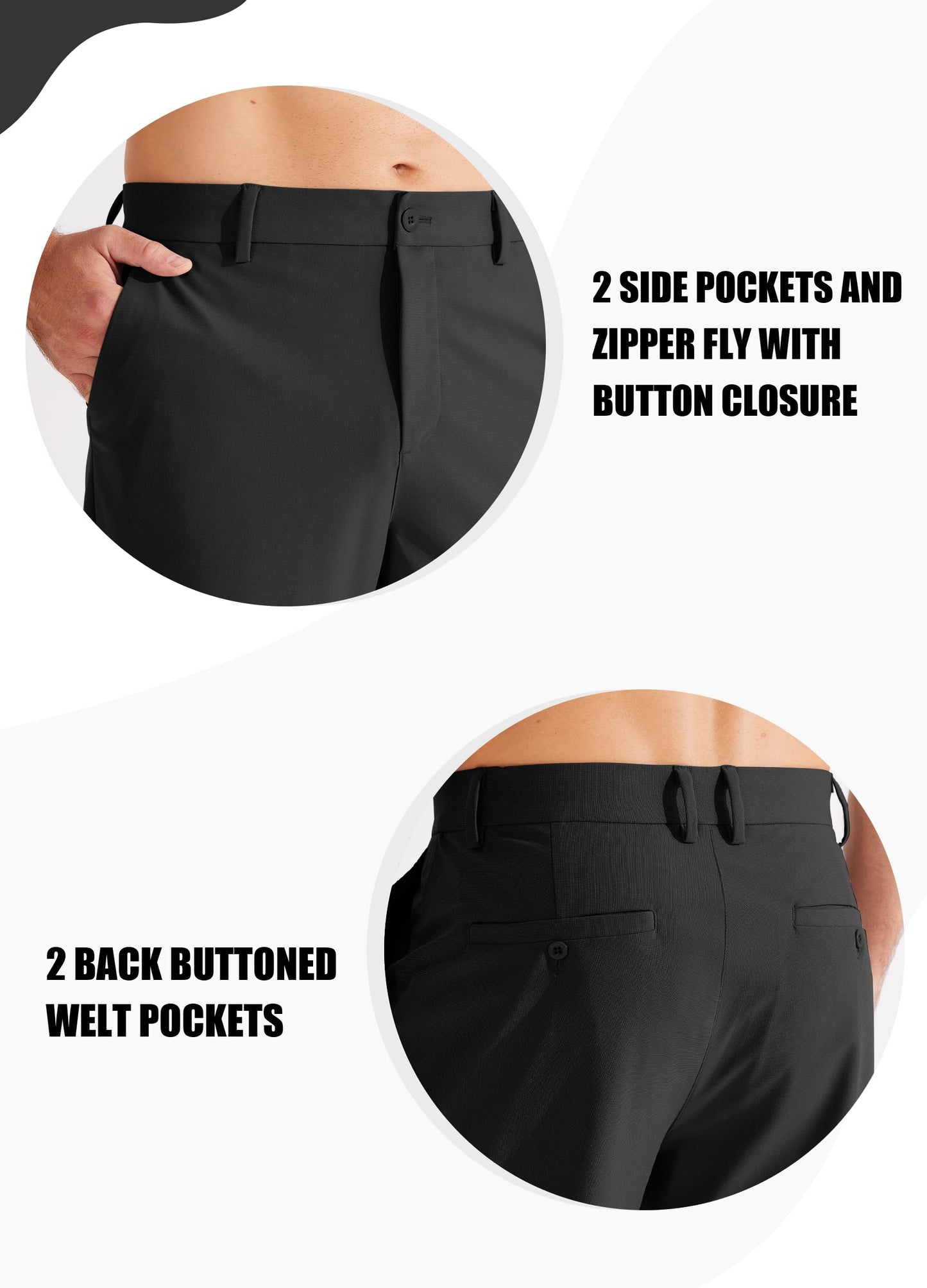 Libin Mens Golf Dress Pants Stretch Work Slacks 31" Lightweight Business Casual Pants for Men Classic Fit Lounge Trousers Comfy with Pockets, Black, 34W x 31L