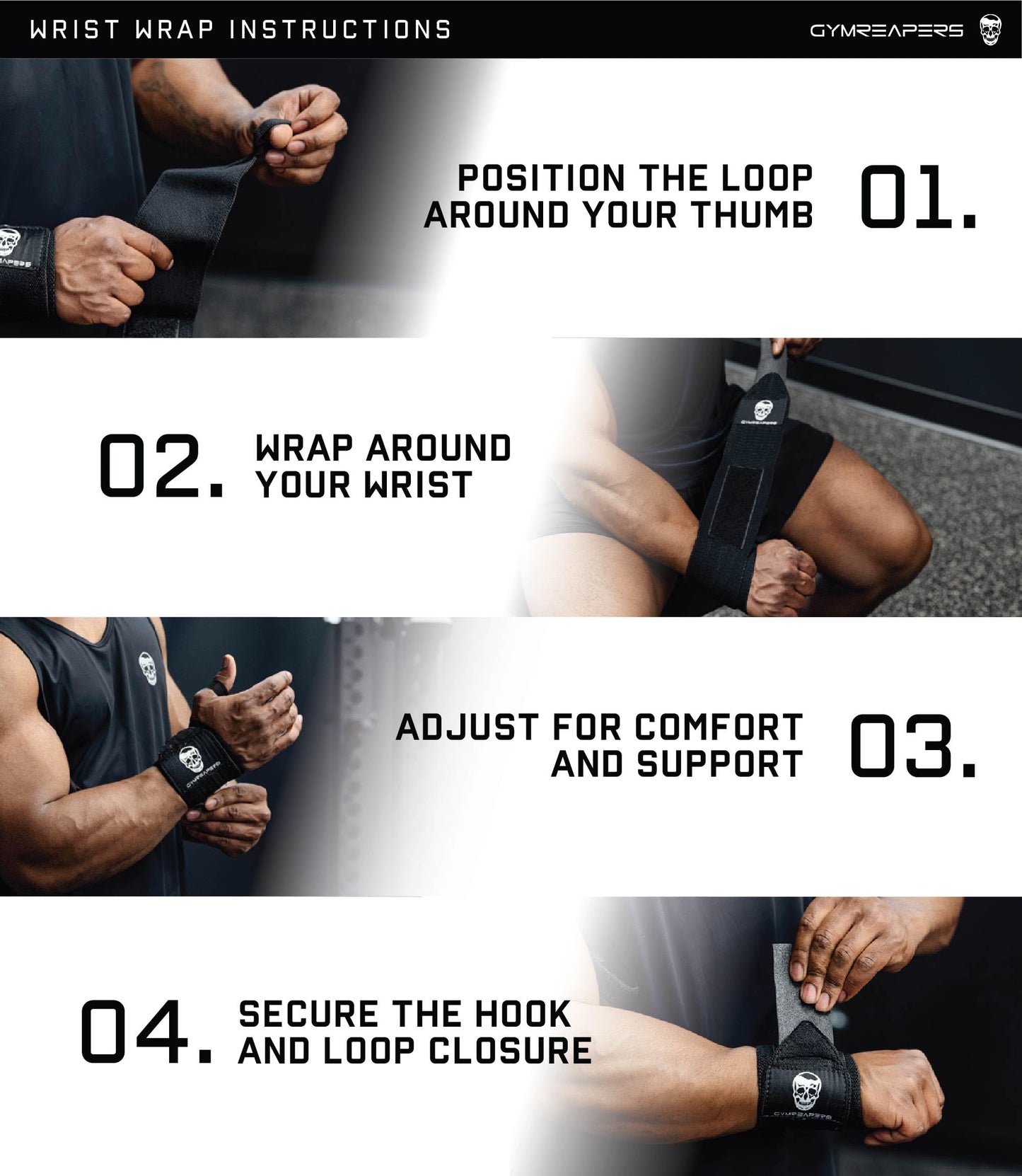 Gymreapers Weightlifting Wrist Wraps (Competition Grade) 18" Professional Quality Wrist Support with Heavy Duty Thumb Loop - Best Wrap for Powerlifting, Strength Training, Bodybuilding(White,18")