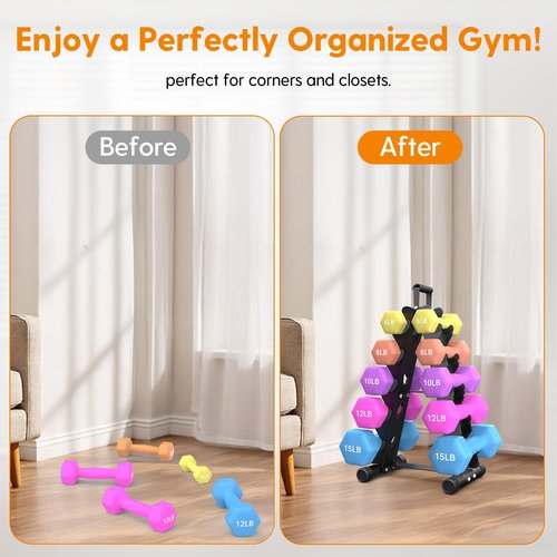 AmazeFan 5 Tier Dumbbell Rack Stand Only, A-Frame Design Weight Rack with Handle, Weights Metal Strength Training Dumbbells Storage Rack for Home Gym Space Saver (Dumbells not Included) ﻿