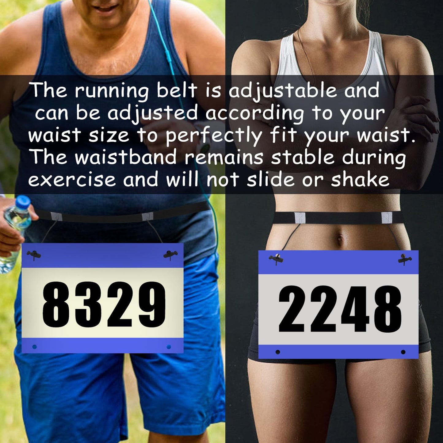GDFYMI 2Pcs Race Number Belt Race Bib Belts with 6 Energy Gel Loops for Marathon Triathalon Running No Safety Pins Required (Black/Blue)