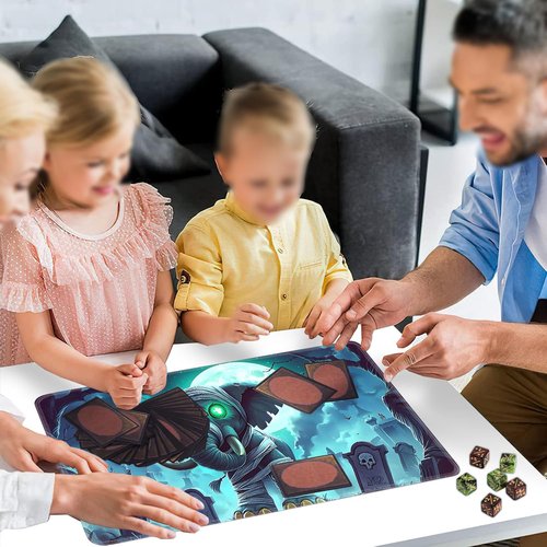 Yuxcfhjfe Playmat for MTG, 24x14 Inches, for TCG and CCG Trading Card Game Mat, Non-Slip Rubber for MTG Playmats with Storage Bag and 6 Dice Set, Mummy Elephant in The Cemetery