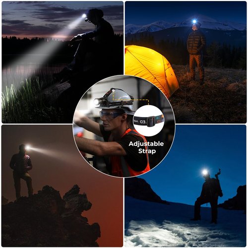 UUYEE Headlamp Rechargeable 2Pack, Super Bright Head Lamp, Adjustable Focus LED Headlamp, 90°Angle Head Lights for Forehead, 4Mode Headlight, Headlamps for Adults Hard Hat Camping Essentials Gear