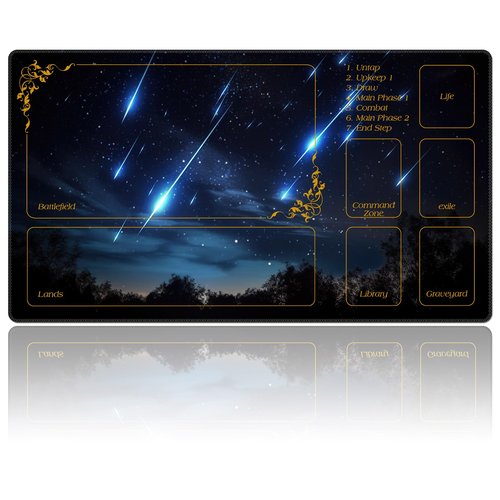 DEGDFSGR for MTG Playmat with Zones 24 x 14 inches for TCG Playmats Non-Slip Rubber Base Commander Play Mat for Magic The Gathering Playmat Iorcana Trading Card Game, Blue Sky Meteor Streaks