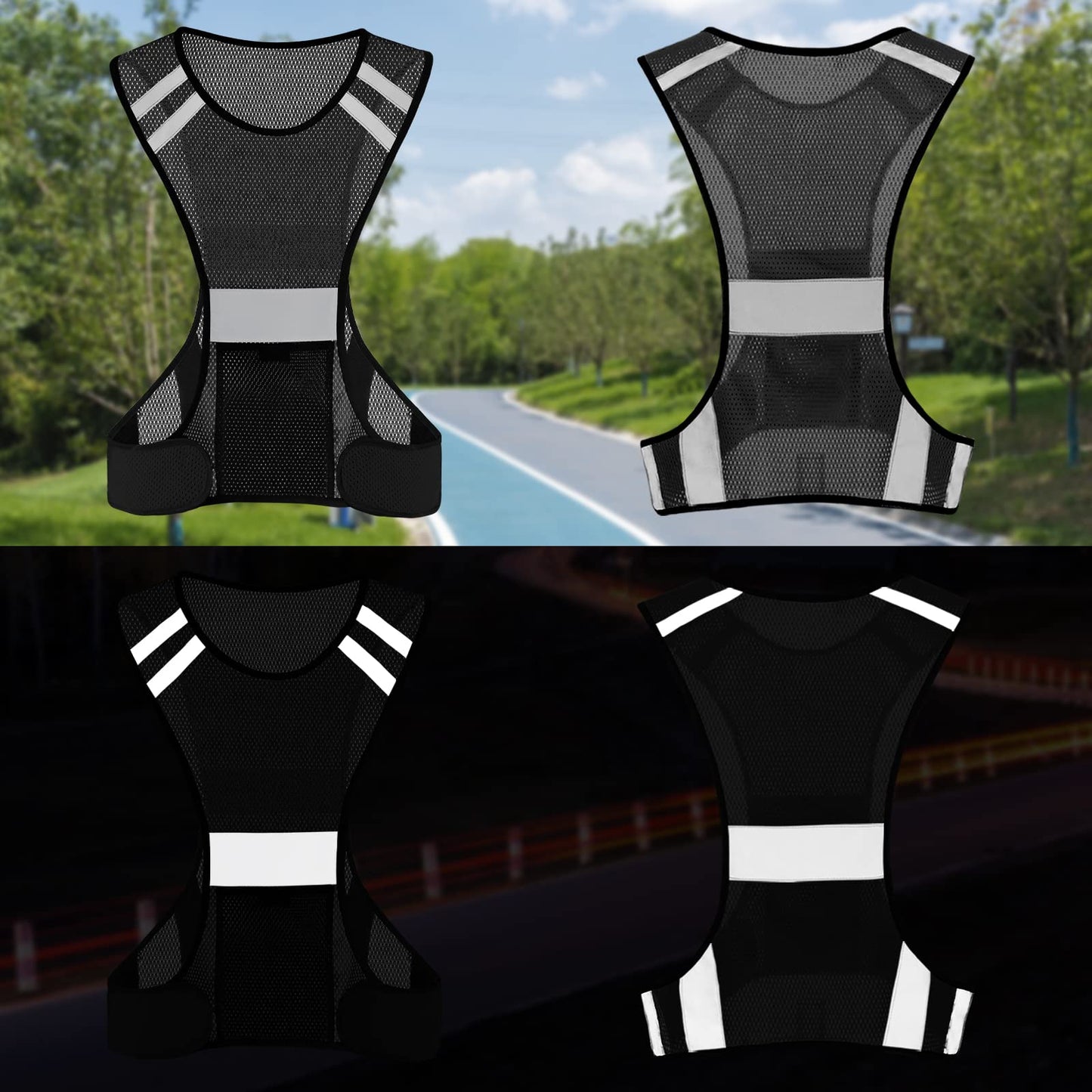 TCCFCCT Reflective Safety Running Vest for Men Women Running Gear for Walking at Night, 3 Pack Mesh Black, One Size