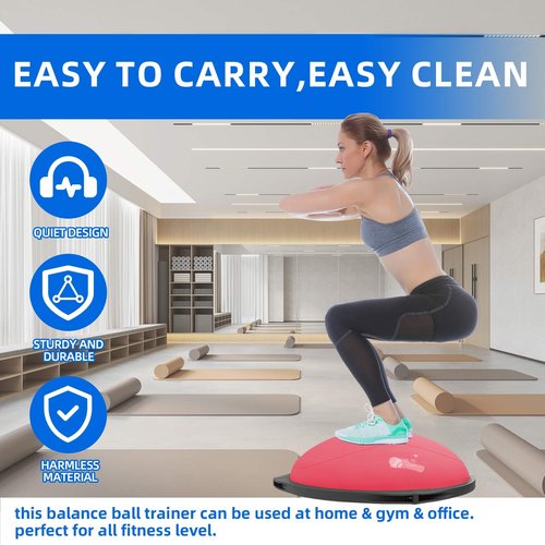 Balance Ball Home Workout Equipment, 27.5 inch Exercise Ball Balance Trainer, Stability Ball for Exercise, Half Balance Ball Strength Training Equipment for Cardio and Core Training (27.5" Pink Heart)