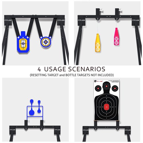 ATFLBOX AR500 Steel Target for Shooting Stand System Set, 63 Inch Adjustable Height, 3/8 Inch Thick Silhouette and Gong Targets, 10pcs Paper Targets and Target Holder Expansion Kit