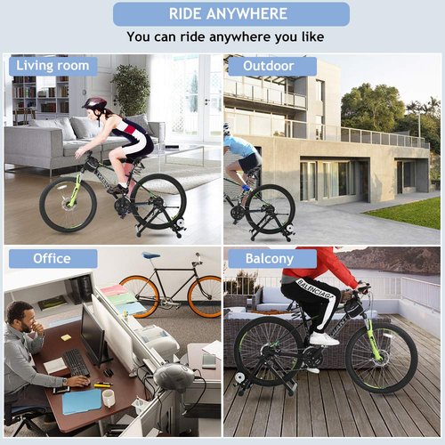 Bike Trainer Stand, Magnetic Bicycle Stationary Stand for Indoor Riding with Noise Reduction Wheel Portable Stainless Steel Cycling Exercise Trainer w/ 5 Levels Resistance for Road & Mountain Bikes