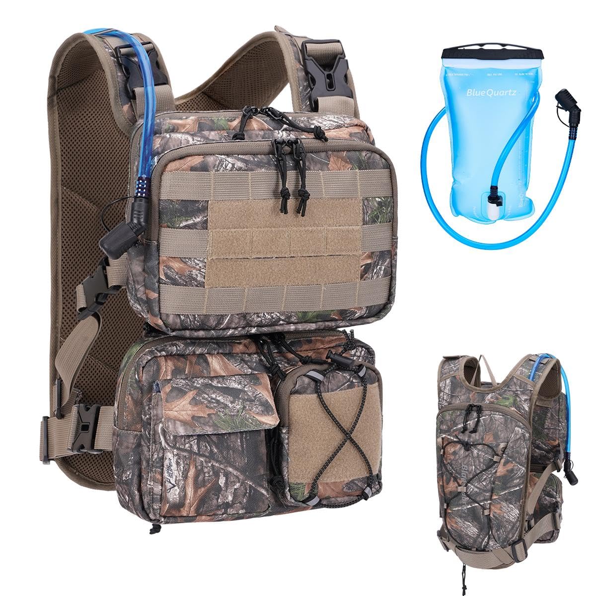 Blue Quartz 3-in-1 Running Vest with 2L Water Bladder, Lightweight Tactical Hydration Backpack with Detachable Waist Pack, Reflective Chest Pack for Hiking Running Cycling Race for Women Men