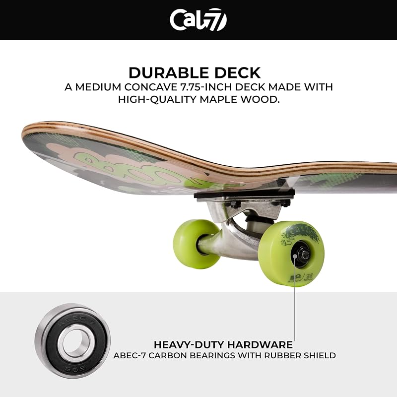 7.75" Complete Standard Skateboard Deck – 7-Ply Maple, 99A Wheels, 5" Trucks, ABEC 7 Bearings, Pre-Applied Grip Tape
