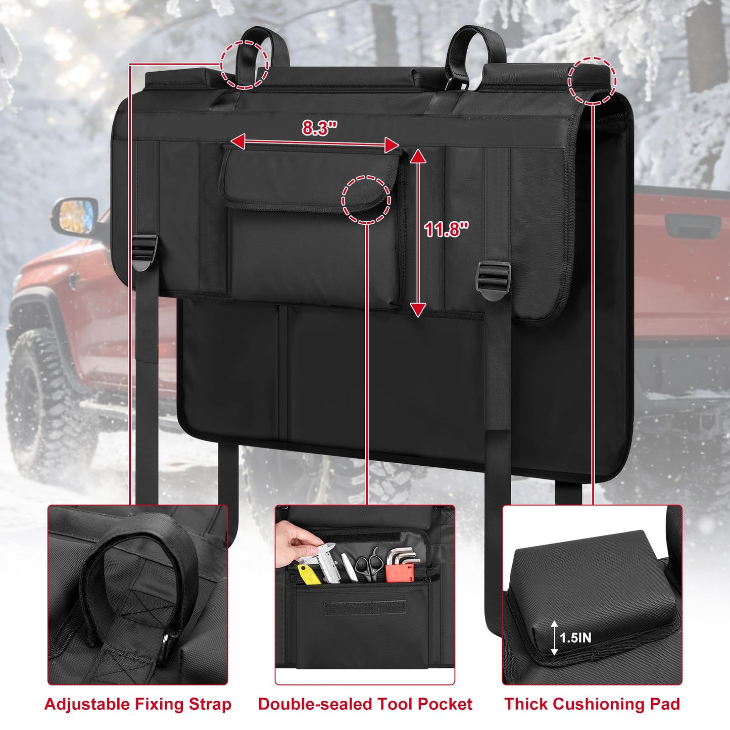 Tailgate 2 Bike Pad for E-Bike and Mountain Bike, Outdoors Tailgate Protection Pad with Additional Replaceable E-Bike Straps, Ebike Tailgate Bed Mat for Truck Pickup