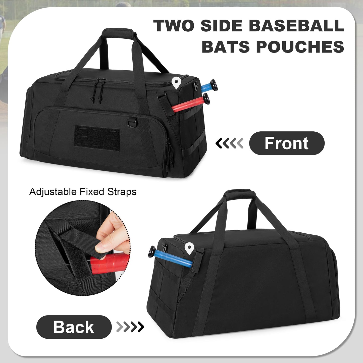 GOBUROS Baseball Duffle Bag with Bat Holder, Catchers Gear Bag for Softball