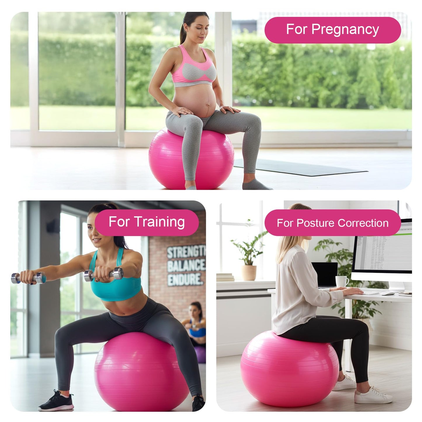 Kifmurase 2PCS Yoga Ball, 25Inch Thicked Anti-Burst Exercise Balls for Workout Stretching Stability, Non-Slip Balance Ball Equipment for Women Pilates Physical Therapy Pregnancy Labor Birthing Fitness