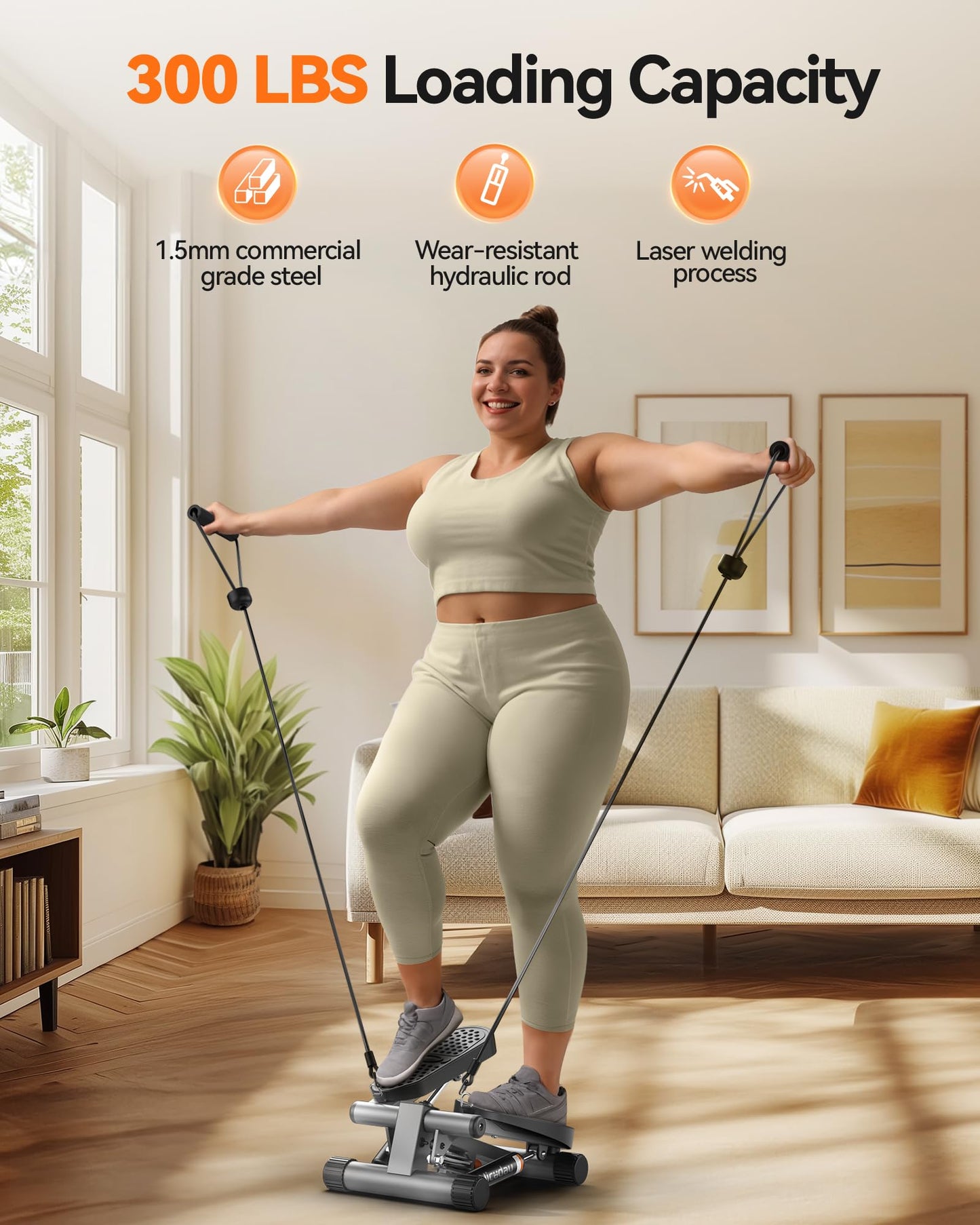 Niceday Steppers for Exercise, Mini Stair Stepper with Resistance Bands at Home Workout Equipment with 300LBS Loading Capacity, Hydraulic Fitness Stepper with LCD Monitor Sliver Gray