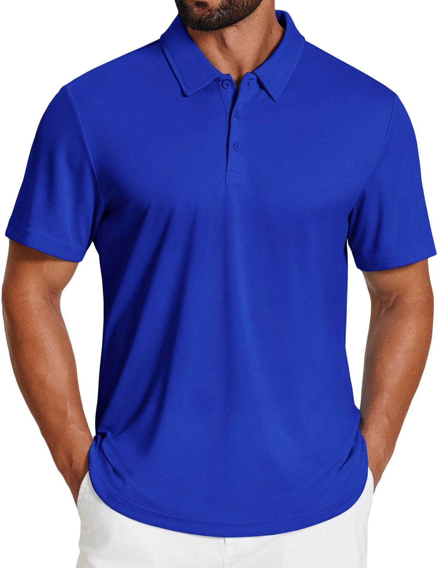 COOFANDY Polo Shirts for Men Short Sleeve Golf Shirts Basic Solid Color Collared Polo Shirt True Blue