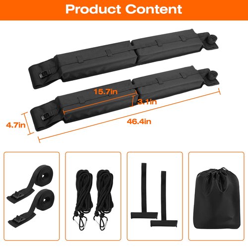 BASIKER Universal Soft Roof Rack Pads for Kayak,Surfboards,Snowboards,SUP, Canoes, Ladder,with Tie-Down Straps and Storage Bag