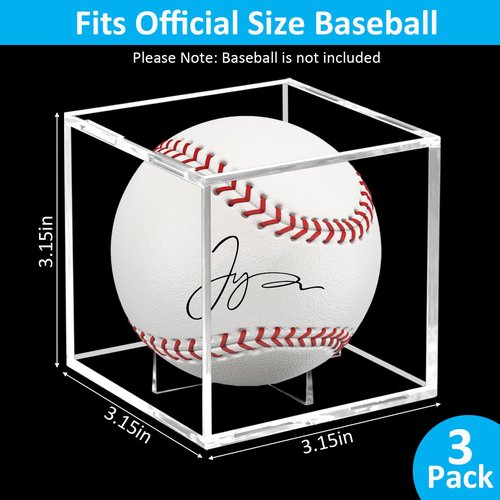Baseball Display Case, UV Protected Baseball Holder Display Case for Official Size Balls, 3/6/9/12 Pcs Available Baseball Box, Clear Acrylic Memorabilia Autograph Square Cube (3 pcs)