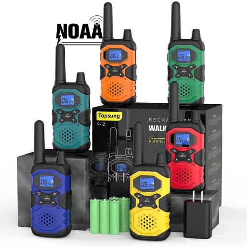 Topsung Walkie Talkies for Adults Rechargeable Long Range 6 Pack, Multi-Purpose FRS 2 Way Radios with NOAA USB Chargers 4500mAh Battery for Family Farm Warehouse Working Camping Hiking Skiing Cruise
