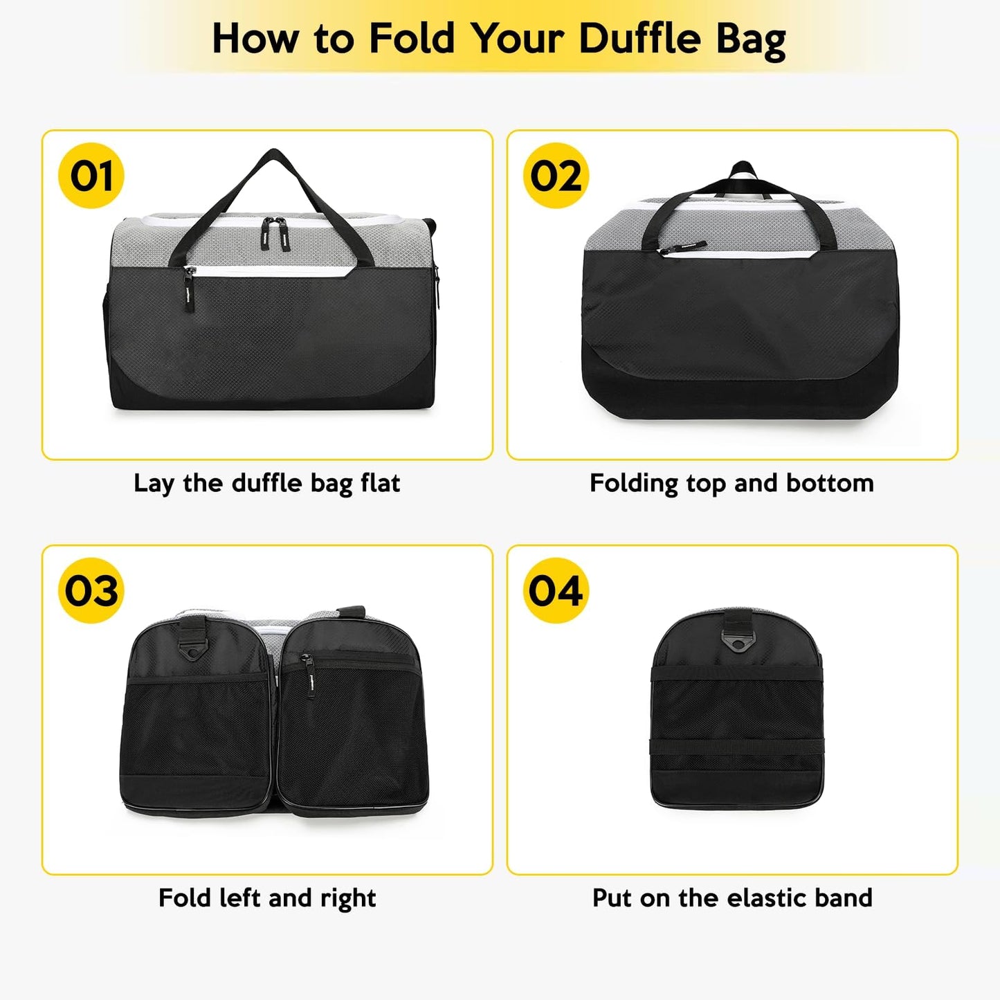 Uarition 17 inch Small Gym Bag for Men, Foldable Duffle Bag for Travel, Carry On Duffel Bags for Airplanes, Black