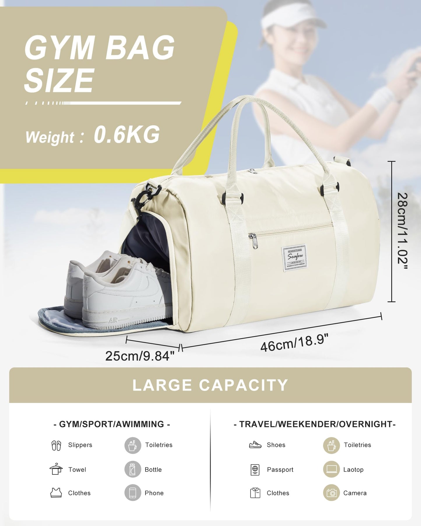 Gym Bag Womens Mens with Shoes Compartment and Wet Pocket Travel Duffel Bag for Women for Plane Sport Gym Tote Bags Swimming Yoga Small Waterproof Weekend Overnight Carry on Bag Hospital Holdalls