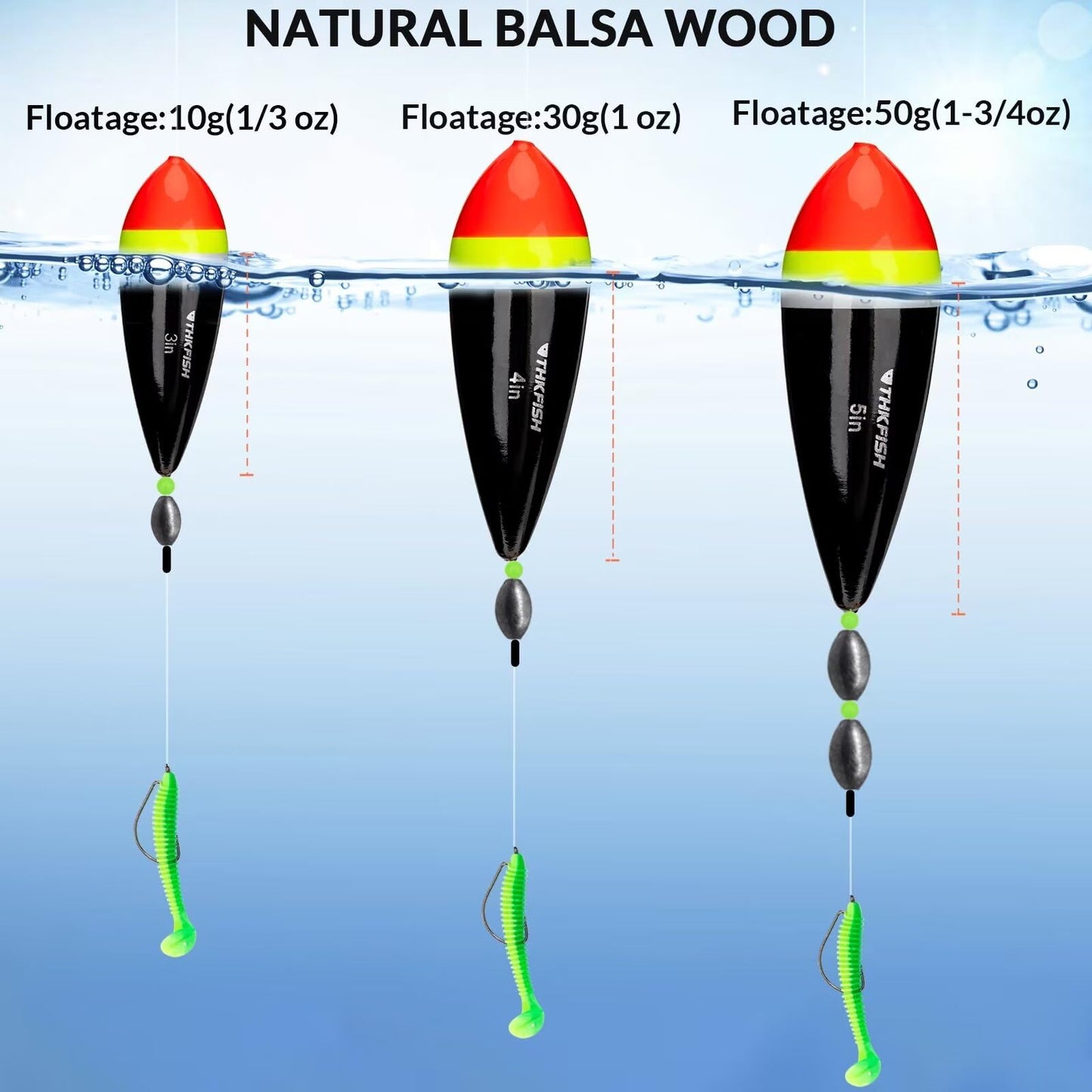 THKFISH Fishing Bobbers - Slip Bobbers for Steelhead, Freshwater & Saltwater Floatage - 3/8oz