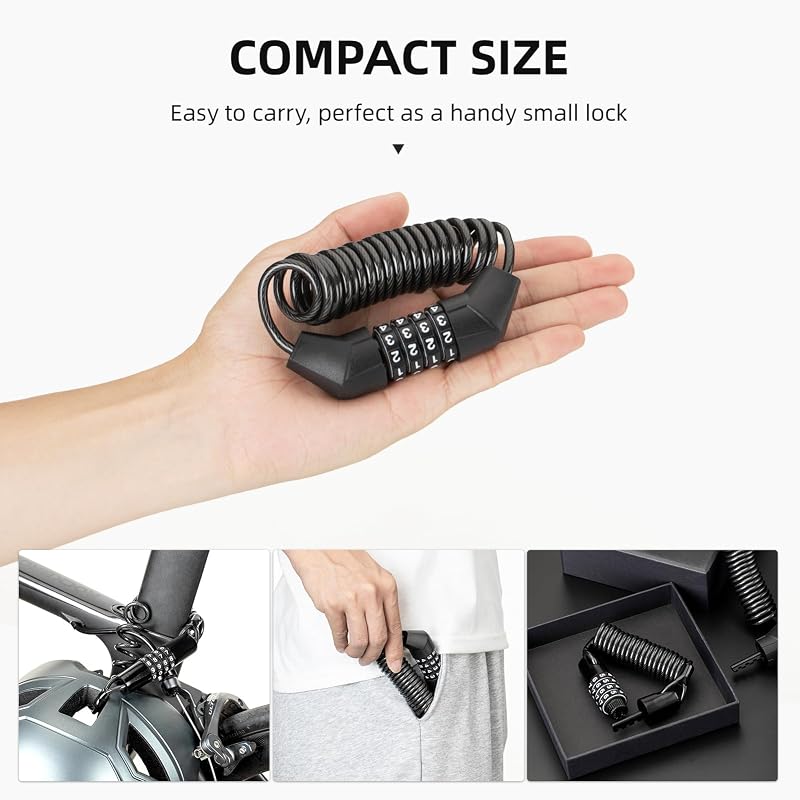 ROCKBROS Helmet Lock - Retractable 4-Digit Cable Lock for Bikes (Variation: Bend)