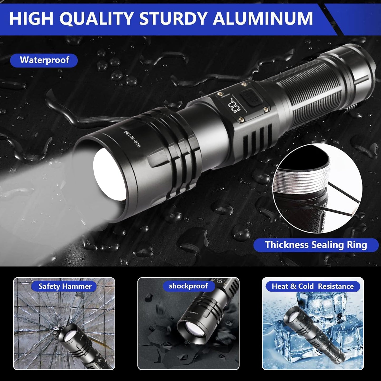 Rechargeable LED Flashlights 10000.00 High Lumens with Ignition Lens,𝟐𝟎𝟐𝟔 𝐍𝐞𝐰 High Powered Waterproof Tactical Flashlight Spotlight Flashlight for Home, Bright Flashlight for Outdoor Camping
