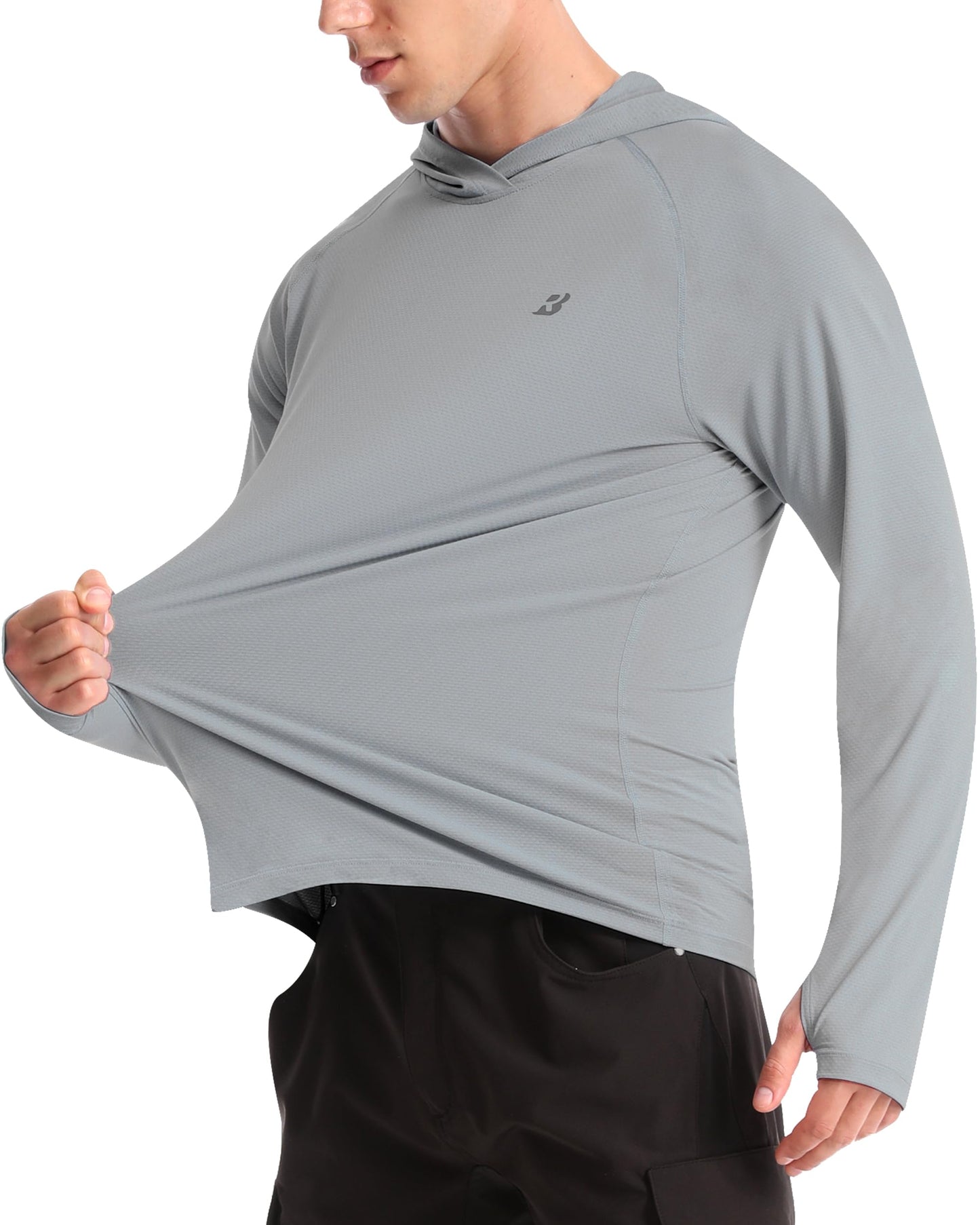 Roadbox Mens Sun Protection Shirts, UPF 50+ Long Sleeve Fishing Shirt with Hood, Lightweight UV SPF Hiking Running Workout Athletic Rash Guard Quick Dry