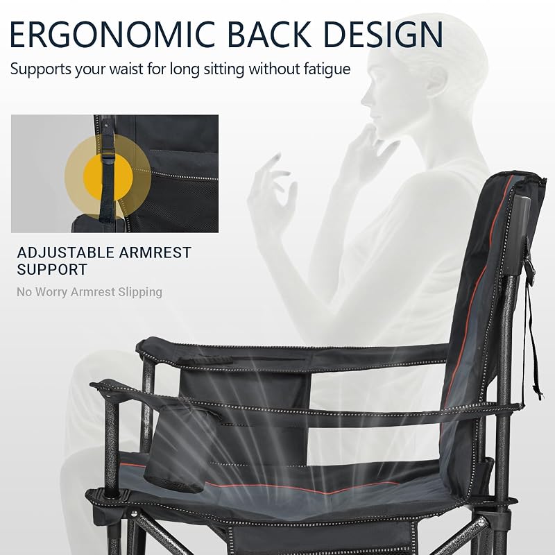 Overmont Oversized Camping Chair for Adults - 450 lb Capacity, Fully Padded High Back (Black)