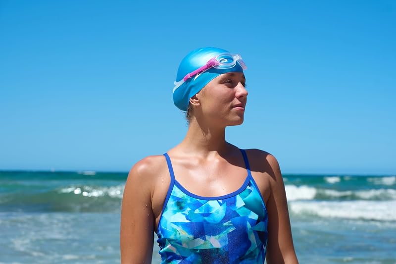Zoggs Easy-Fit Silicone Swimming Cap - Hydrodynamic, Non-Slip for Long Hair, Blue, One Size