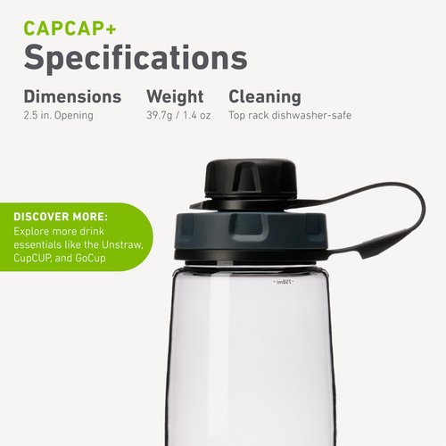 humangear CapCAP+ | Converts Wide-Mouth Openings | Secure Easy Open, Black