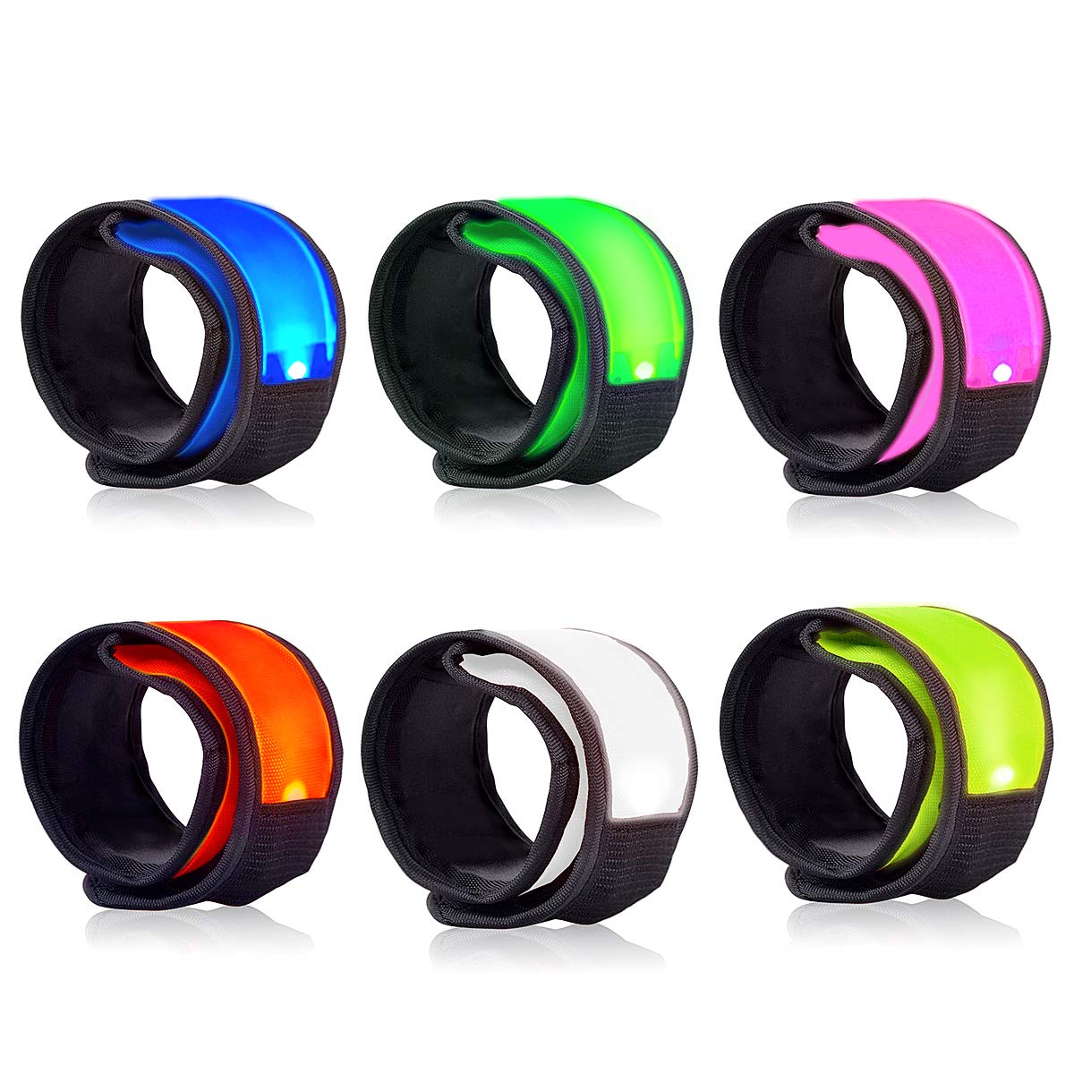 LOBKIN 6 Pack Safety Bracelets, LED Slap Armband Kids Walking at Night Safe LED Light Wrist Light Reflective Belt, Magic Band Running Lights for Runners (A)