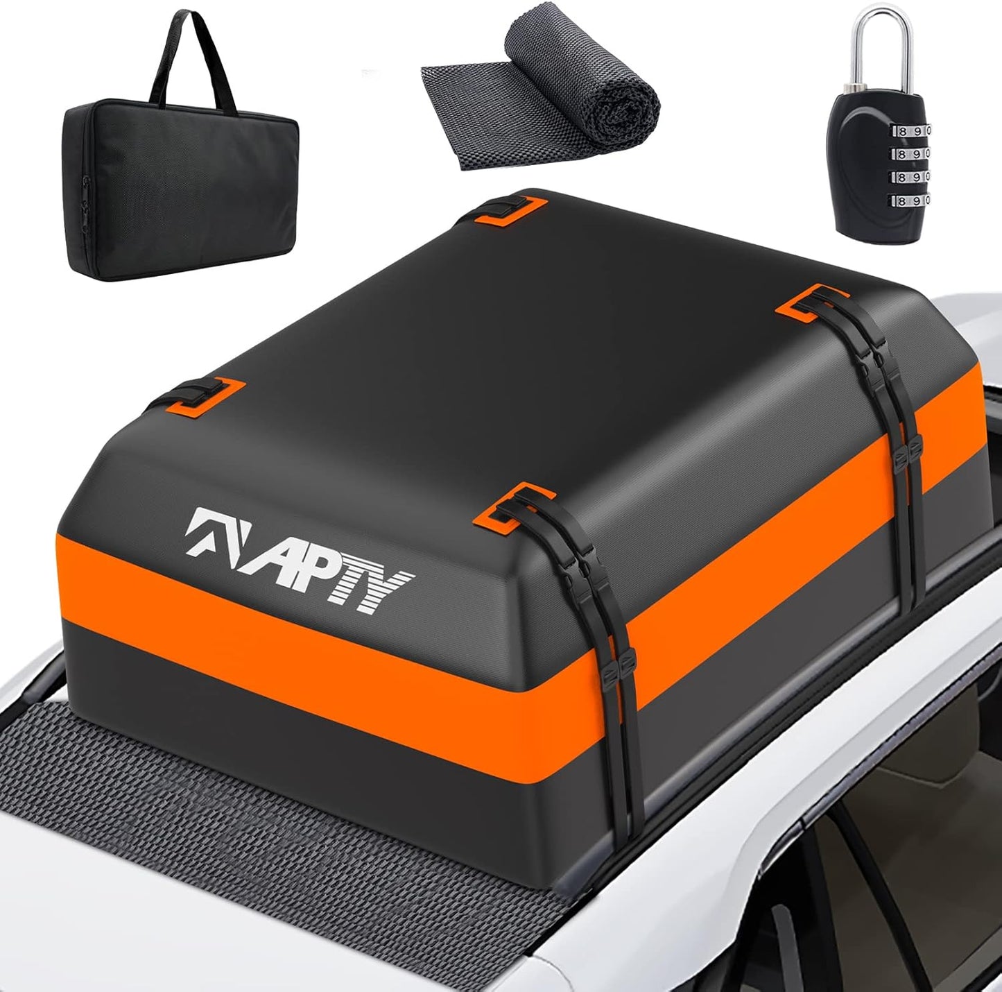21 Cubic Feet Car Rooftop Cargo Bag Carrier, Soft Roof Top Luggage Bag for All Vechicles with/Without Racks - with Waterproof Zip, Luggage Lock, Anti-Slip Mat, Storage Bag, Door Hooks, Blue